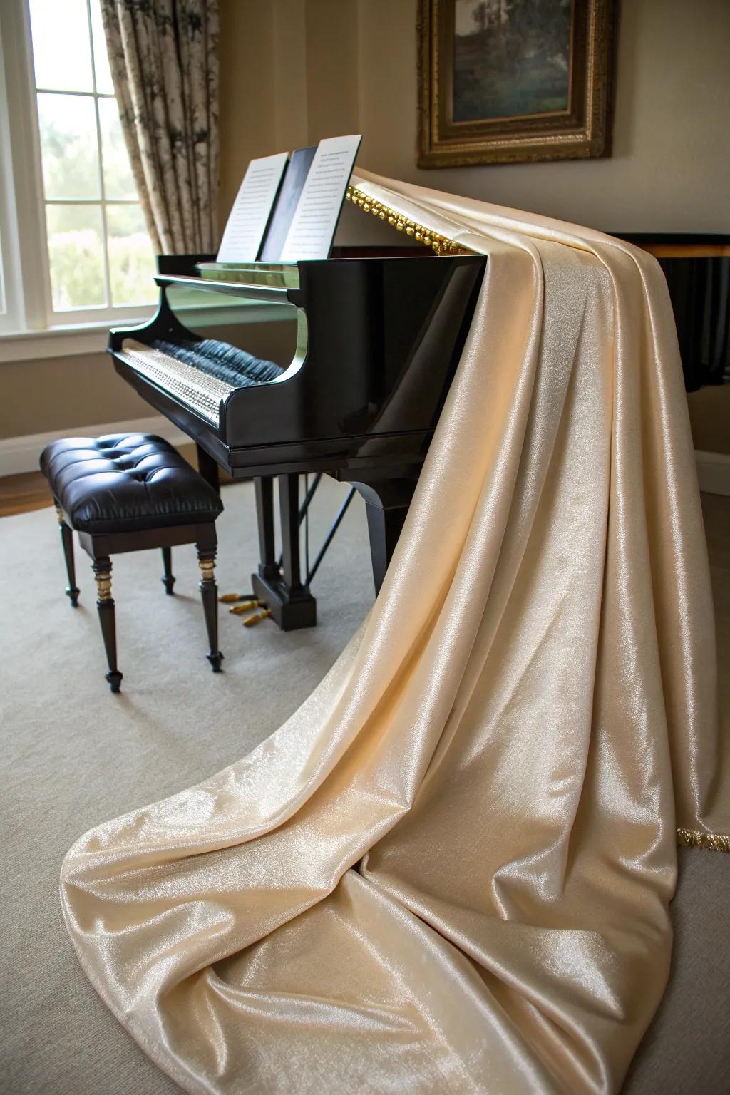 Textures like velvet inject elegance into the piano's area.