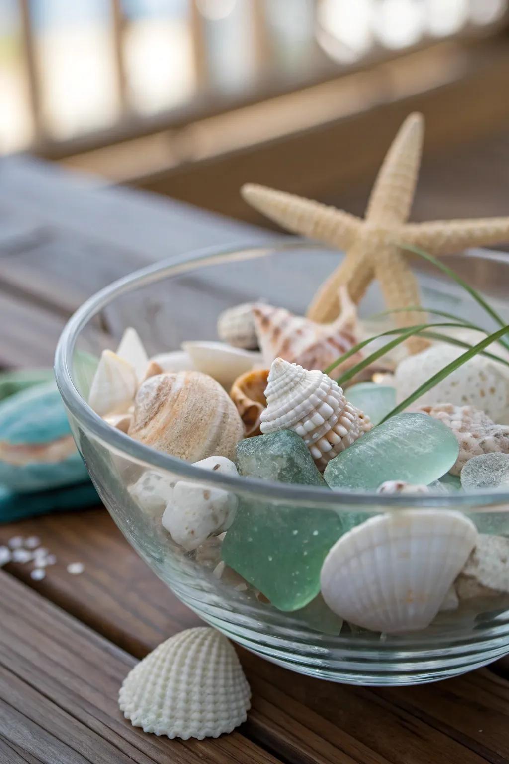 Seashells and sea glass transport the ocean onto your table.