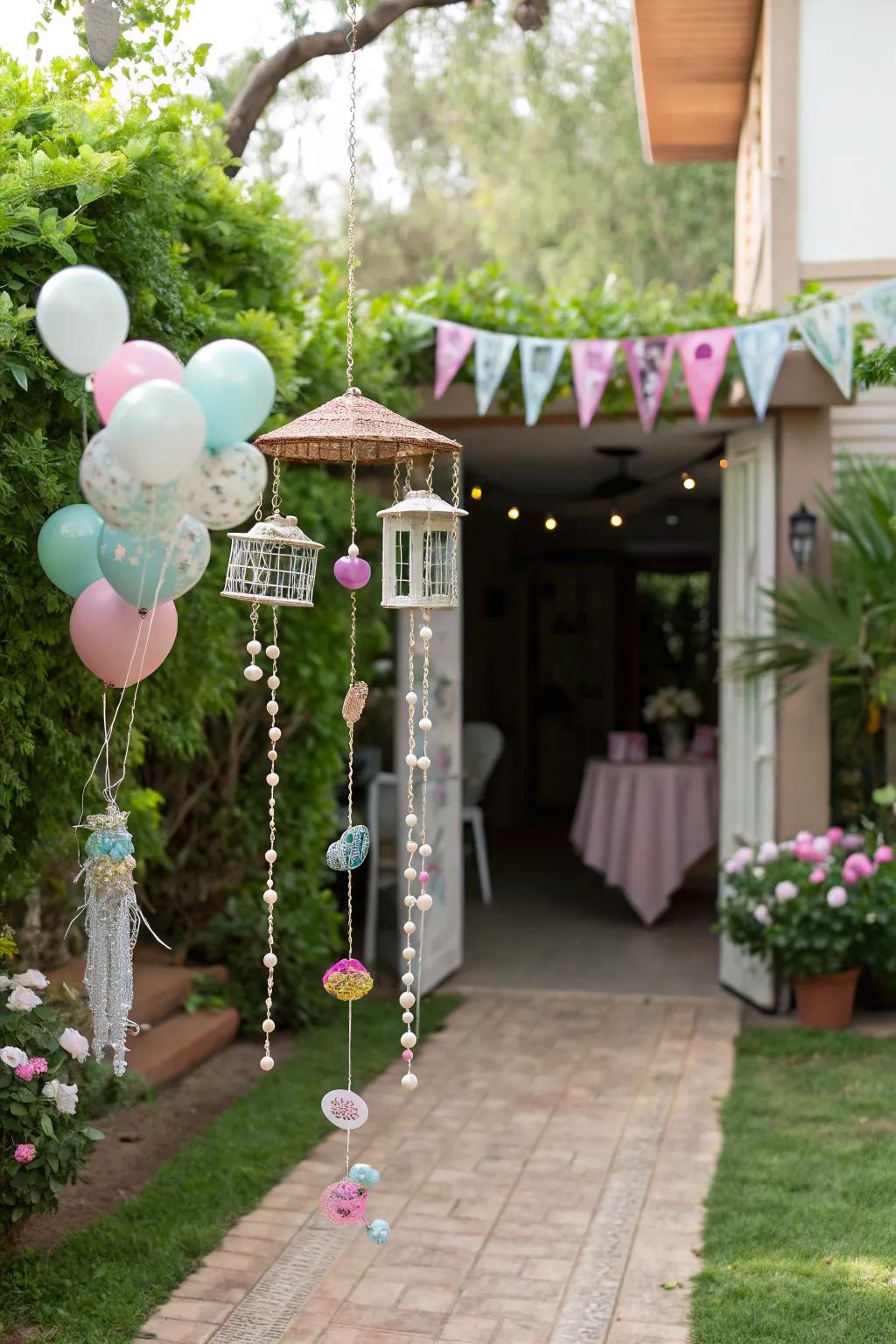 Melodic chimes inject a playful and serene touch into the entrance.