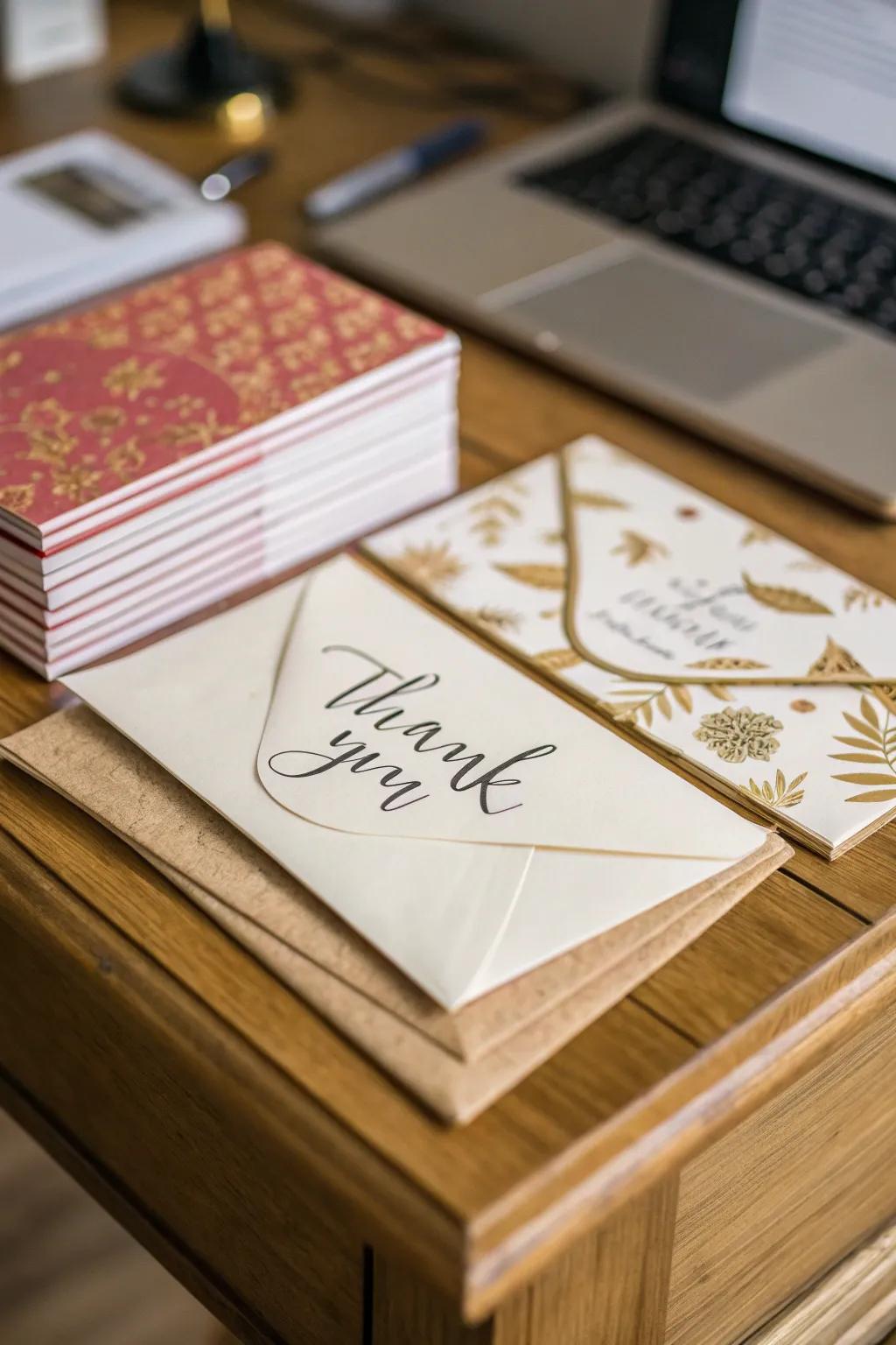 Handwritten expressions of gratitude provide a heartfelt and personal element.