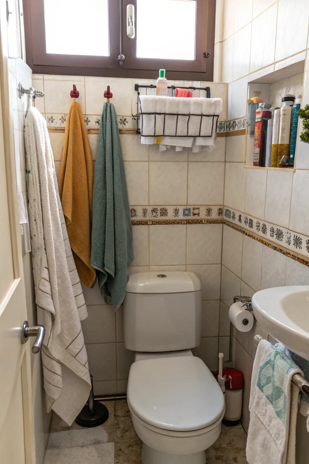 Clamps adding practical functionality to the bathroom.