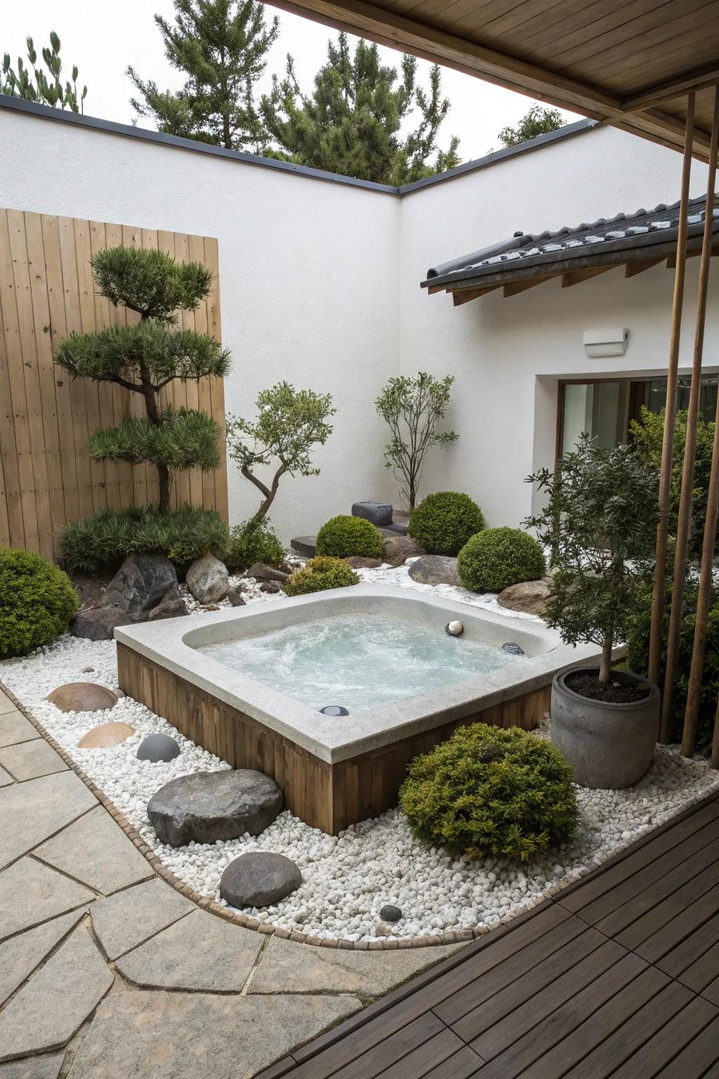 A zen-like design creates a peaceful retreat around your spa tub.
