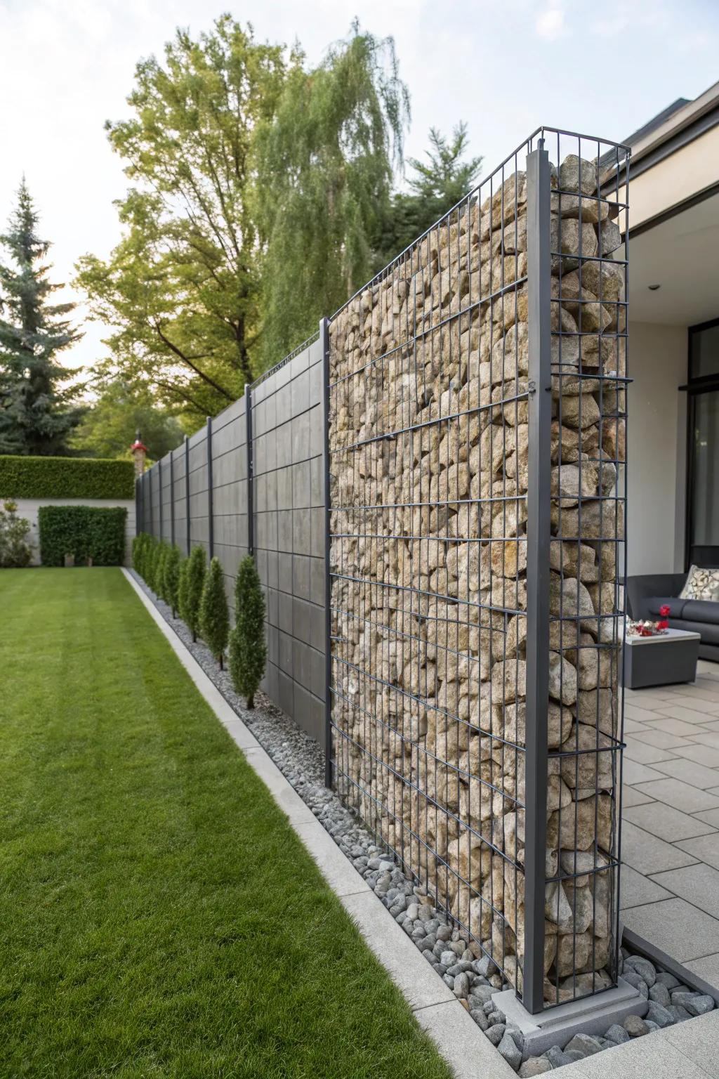 Gabion walls offer modern style.