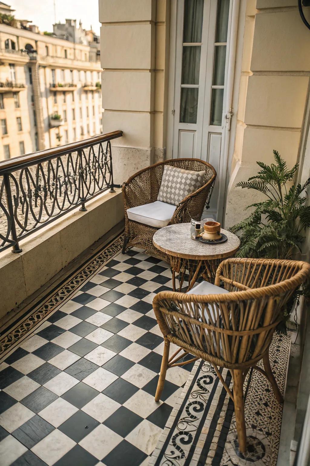 Checkerboard tiles add a bold, playful pattern, perfect for a stylish statement.