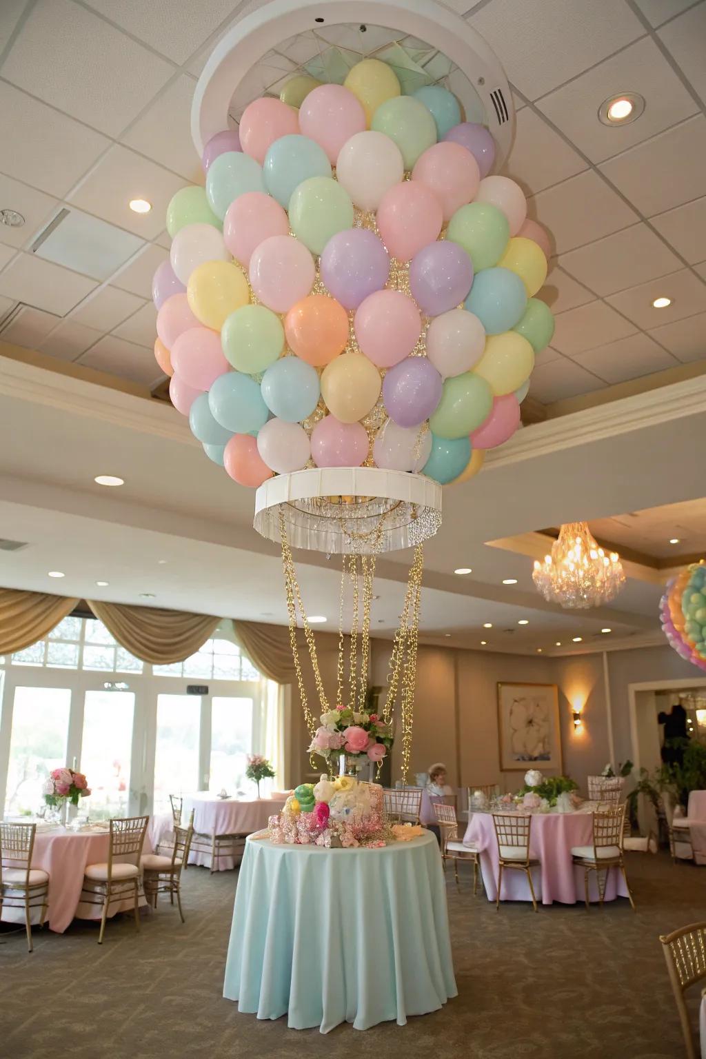 A soaring balloon light fixture introduces style to the design.