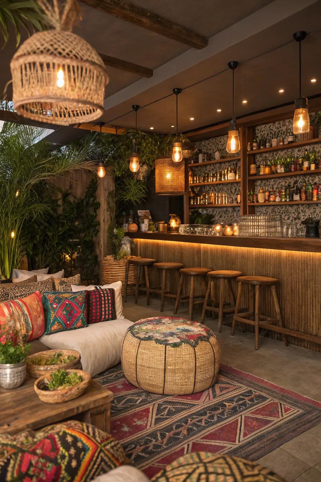 Free-spirited sanctuary promotes comfort through varied patterns.