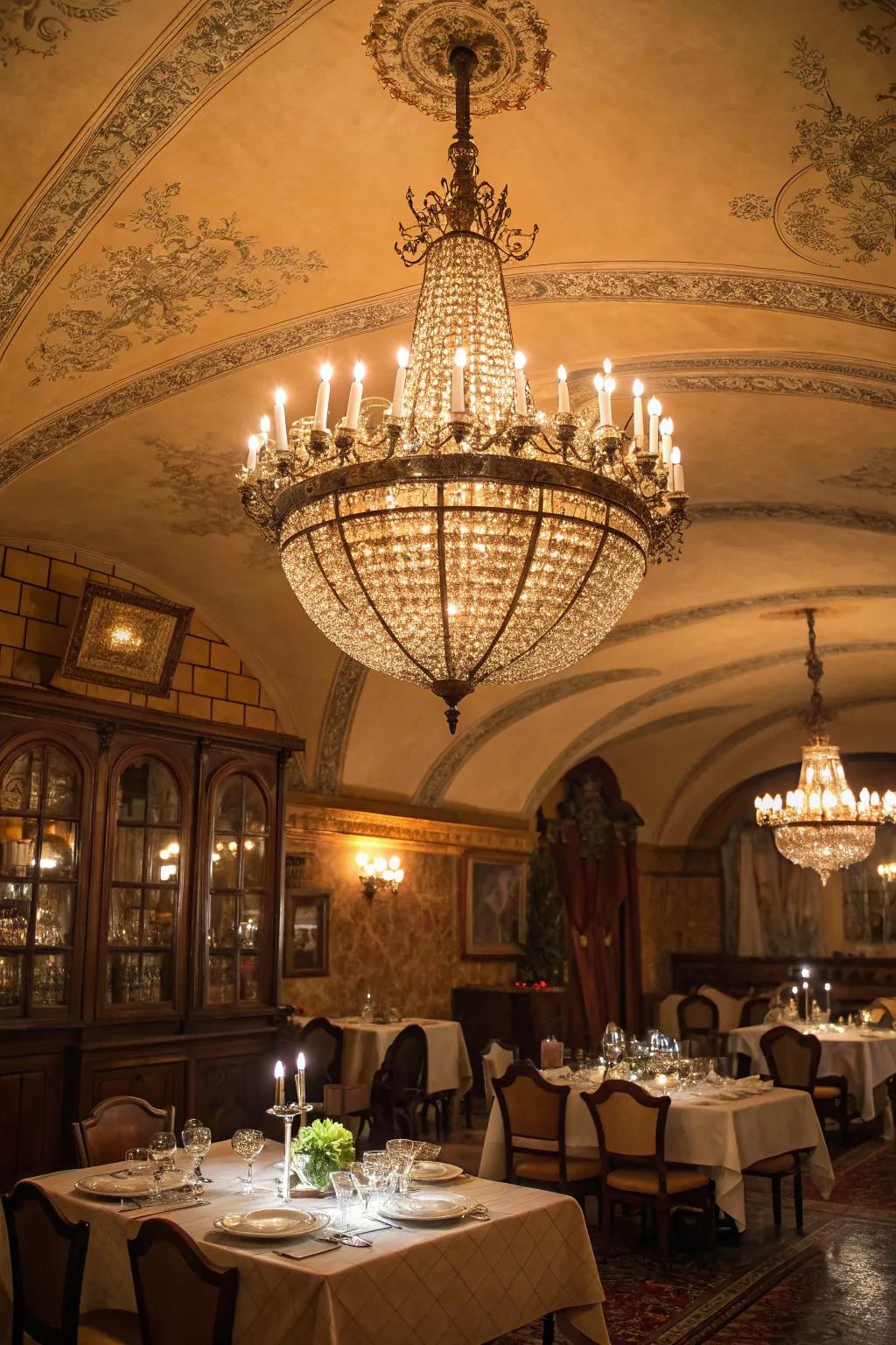 A retro-inspired food preparation area showcasing a glamorous arched ceiling.
