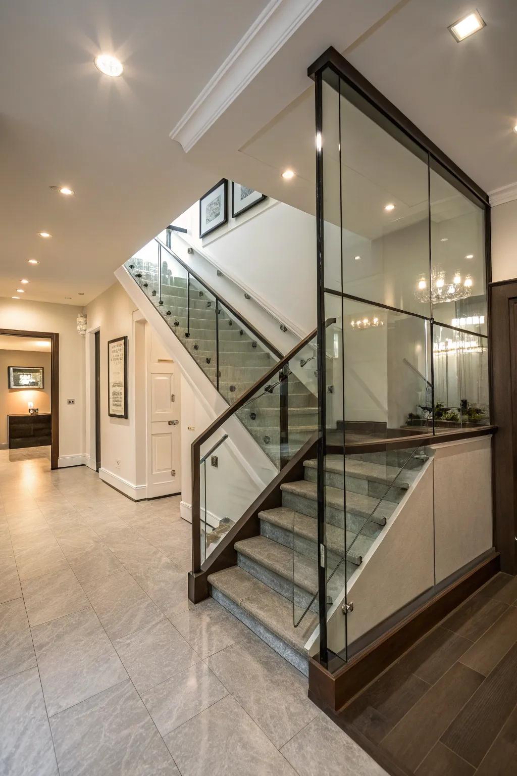 Glass panels maintain openness and add a modern touch.