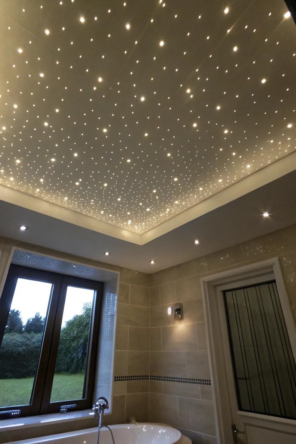 Fiber optic lighting turns your bathroom ceiling into a dreamy night sky.