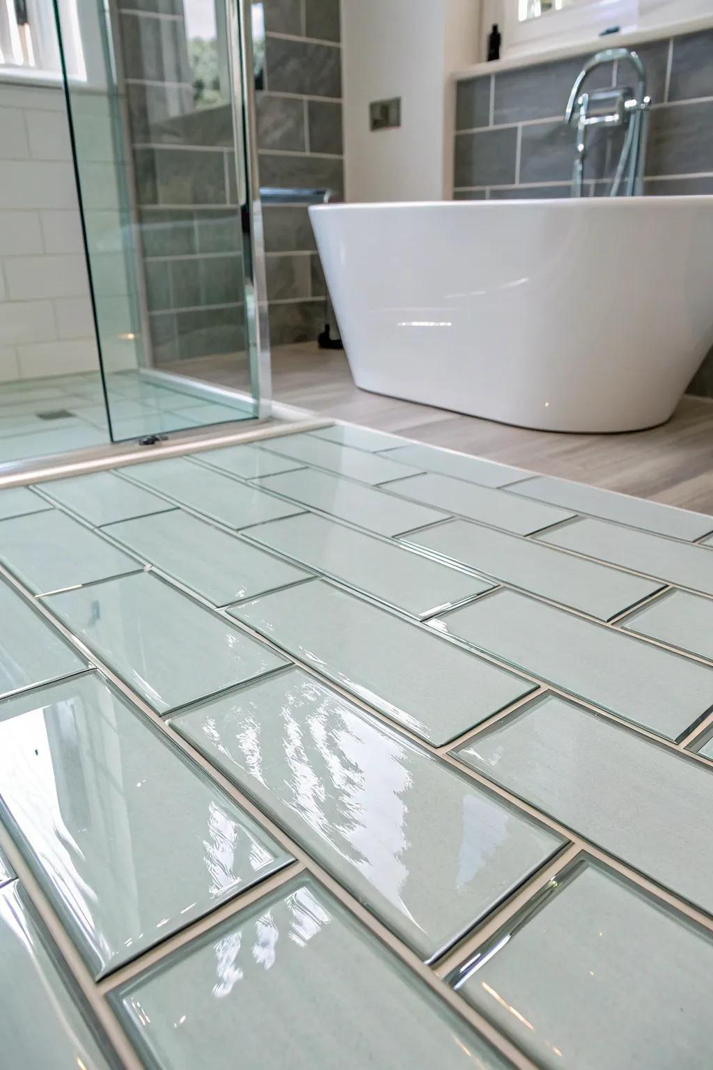 Glass tiles provide a sleek, modern finish with added brightness.