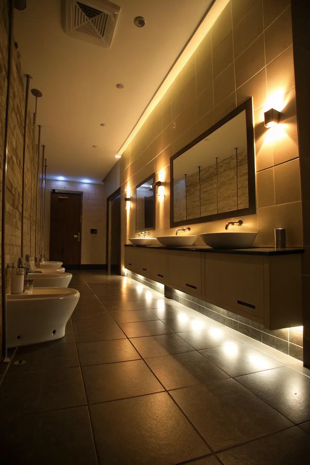 An inviting, warm vibe from floor lighting.