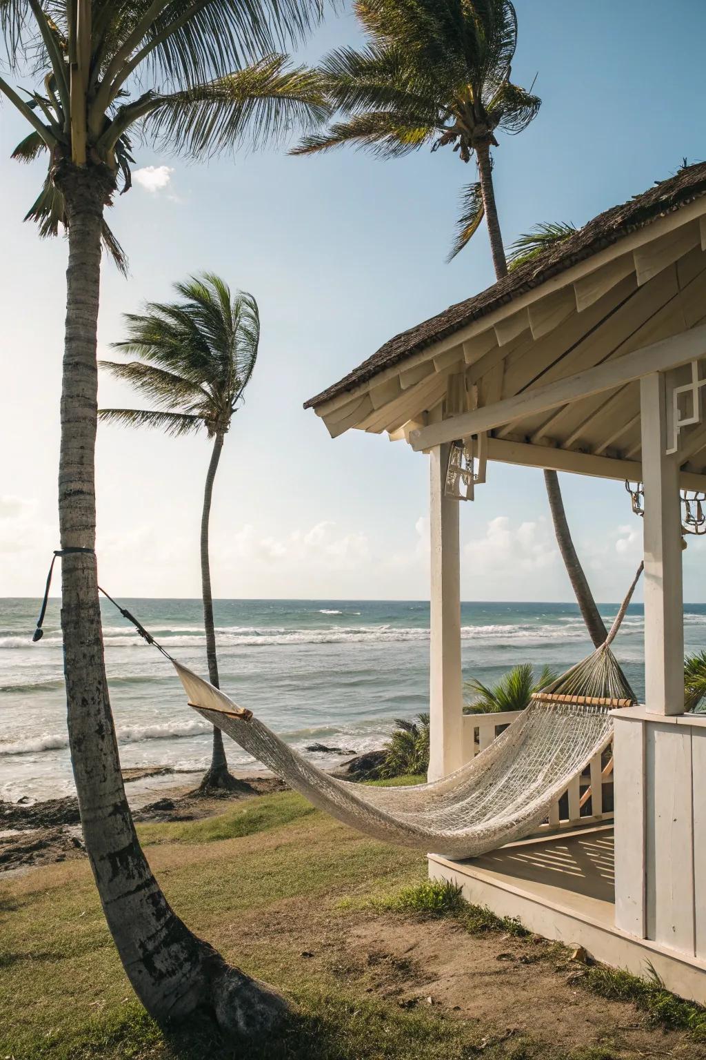 A hammock near the beach outbuilding offers a perfect spot to unwind.