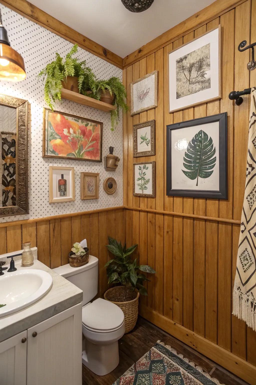 Artwork on paneling adds a personal touch.