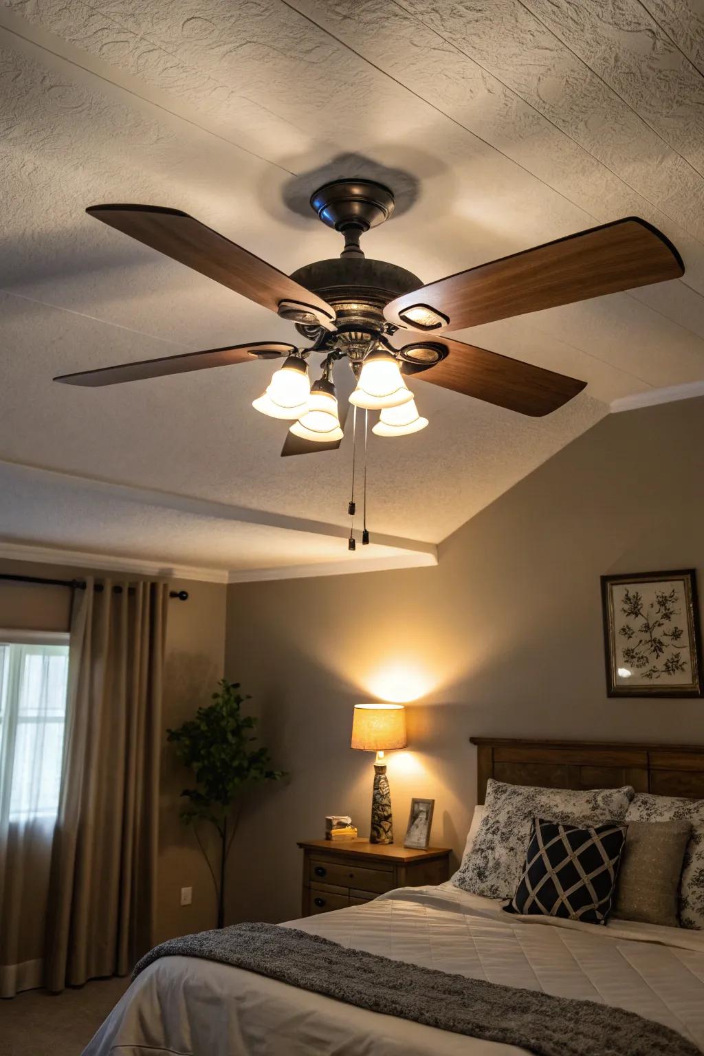 Ceiling fans with lights adding comfort and utility.