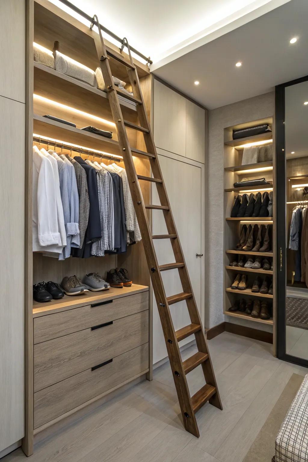 A ladder offers access to high spaces while adding a charming touch.