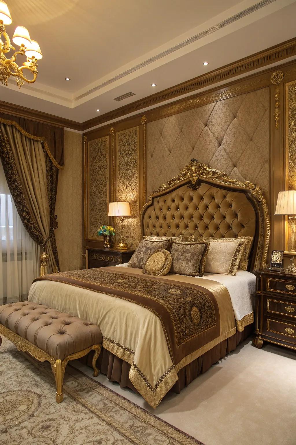 Create luxury with gold and brown shades.