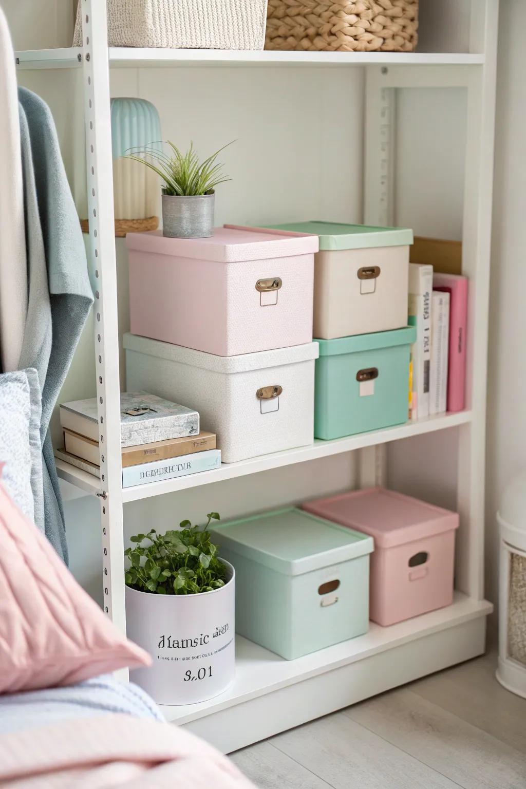 Achieve a unified appearance by using matching storage boxes.