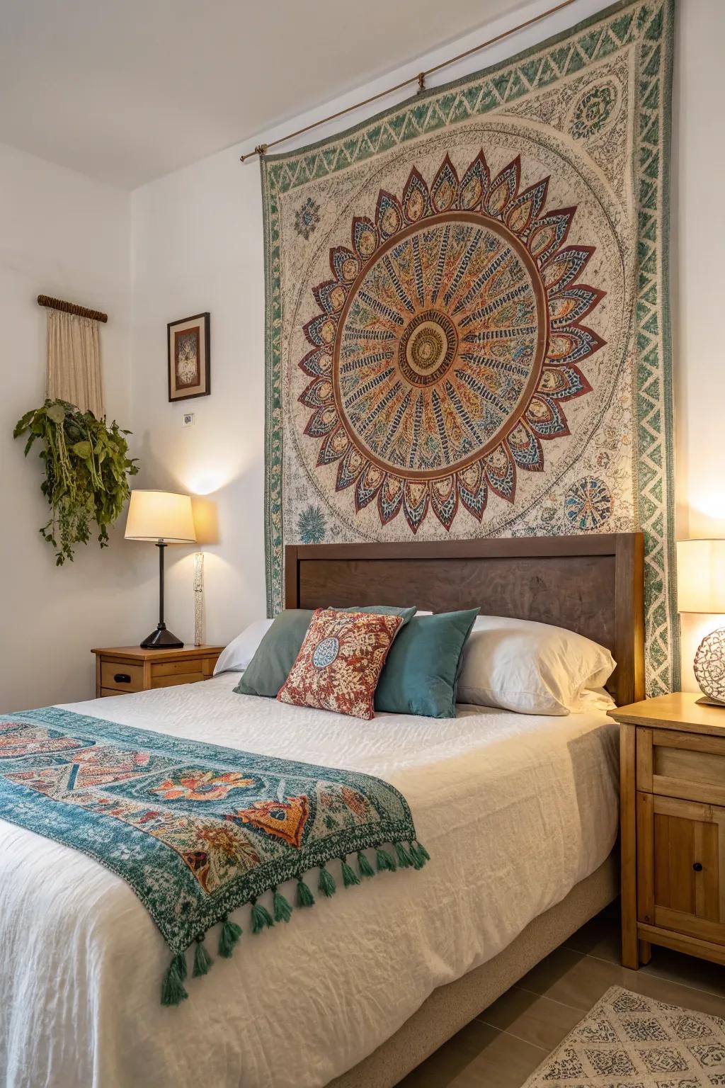 Make a bold statement with a wall hanging headboard.