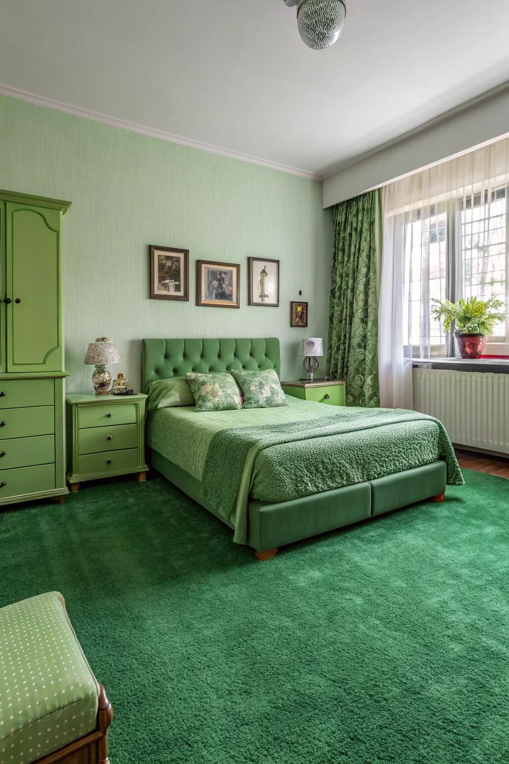 A monochromatic palette crafts a calming and unified space.