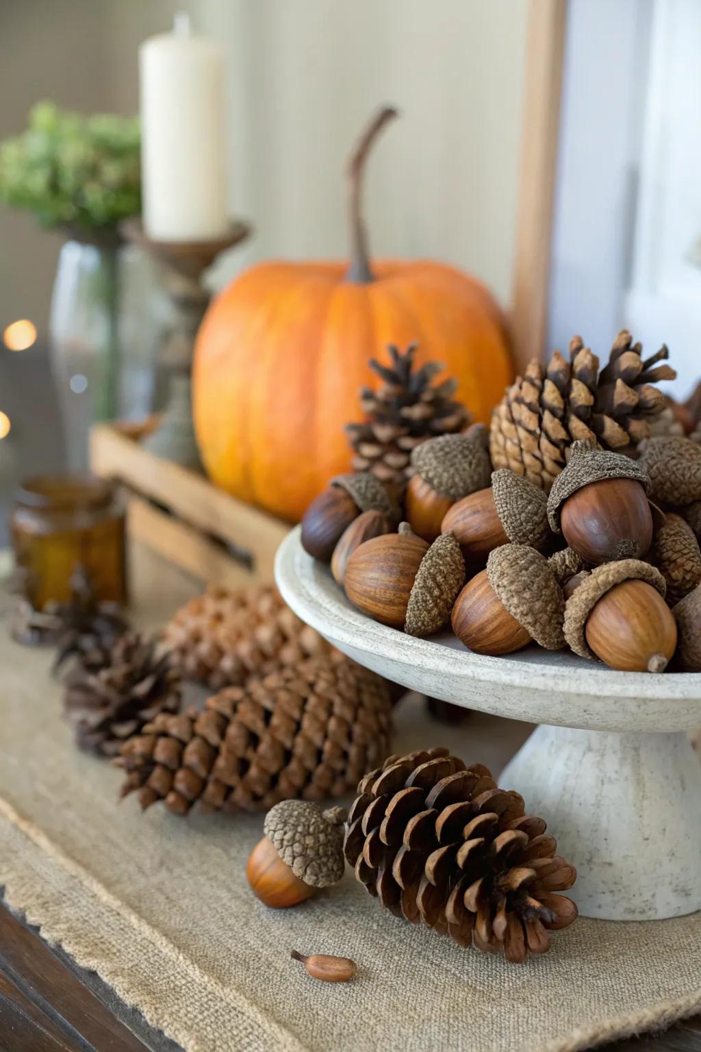 Bring the elegance of nature indoors through organic fall components.