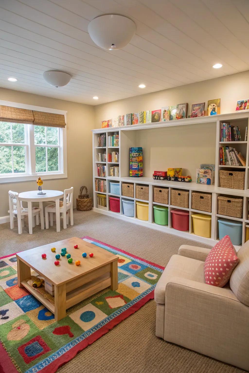 Achieve harmony with a balanced and well-planned playroom layout.
