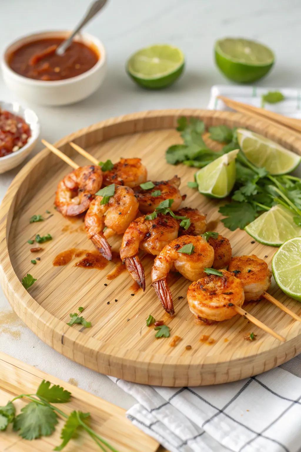 Fiery spicy shrimp skewers, for those who love a kick.