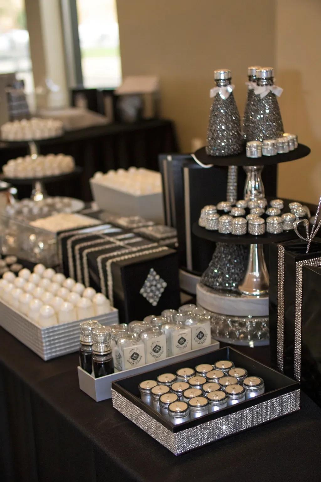 Thoughtful celebration gifts in a stylish onyx and argent theme.