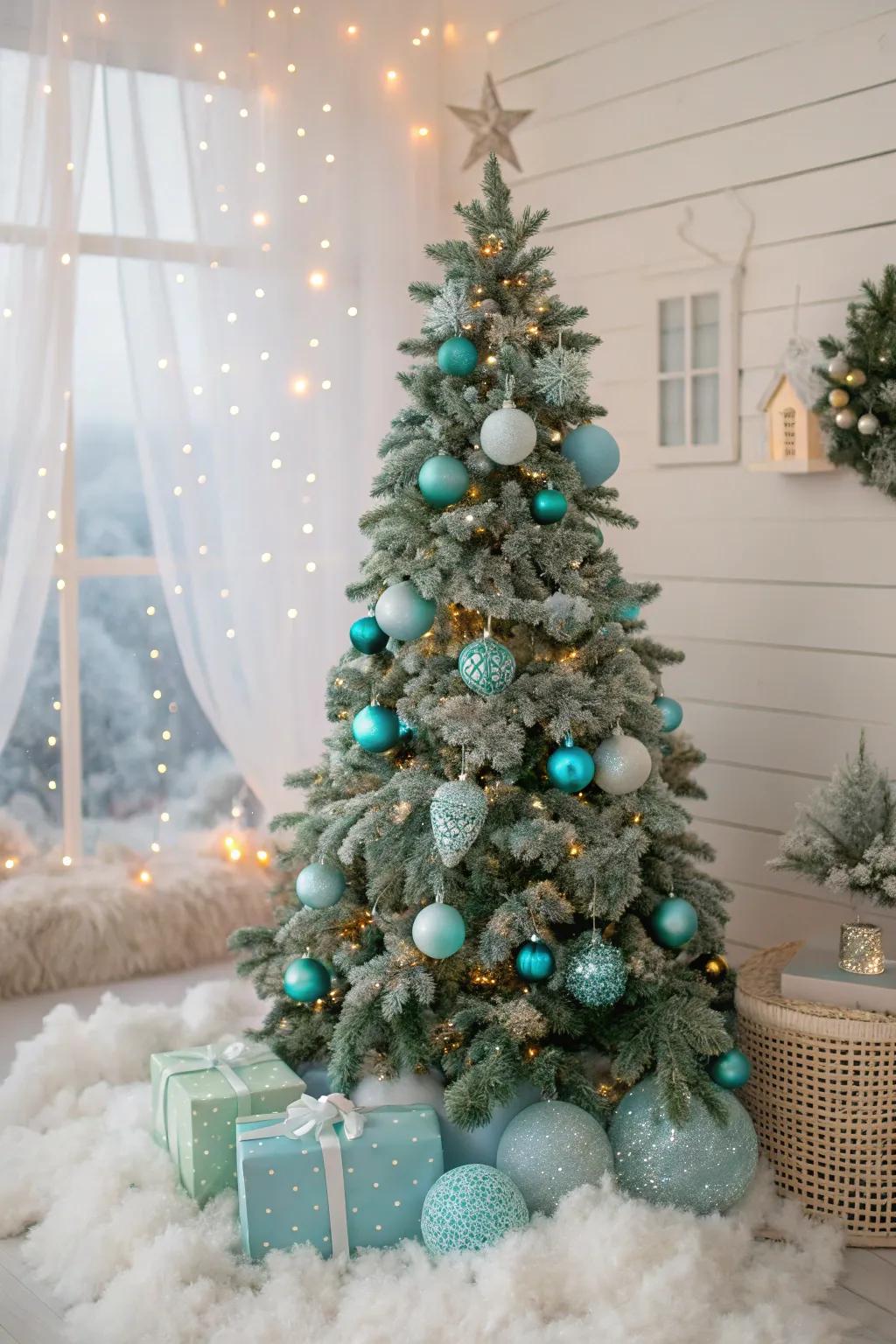A tree in seafoam and lavish blue, transforming your space into a whimsical wonderland.