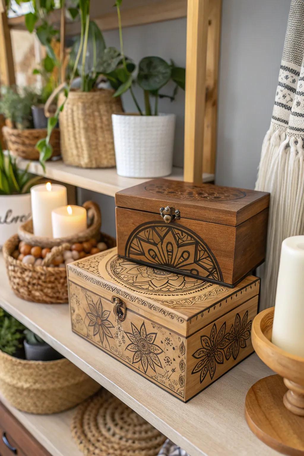 Henna-inspired boxes add refinement and organization.