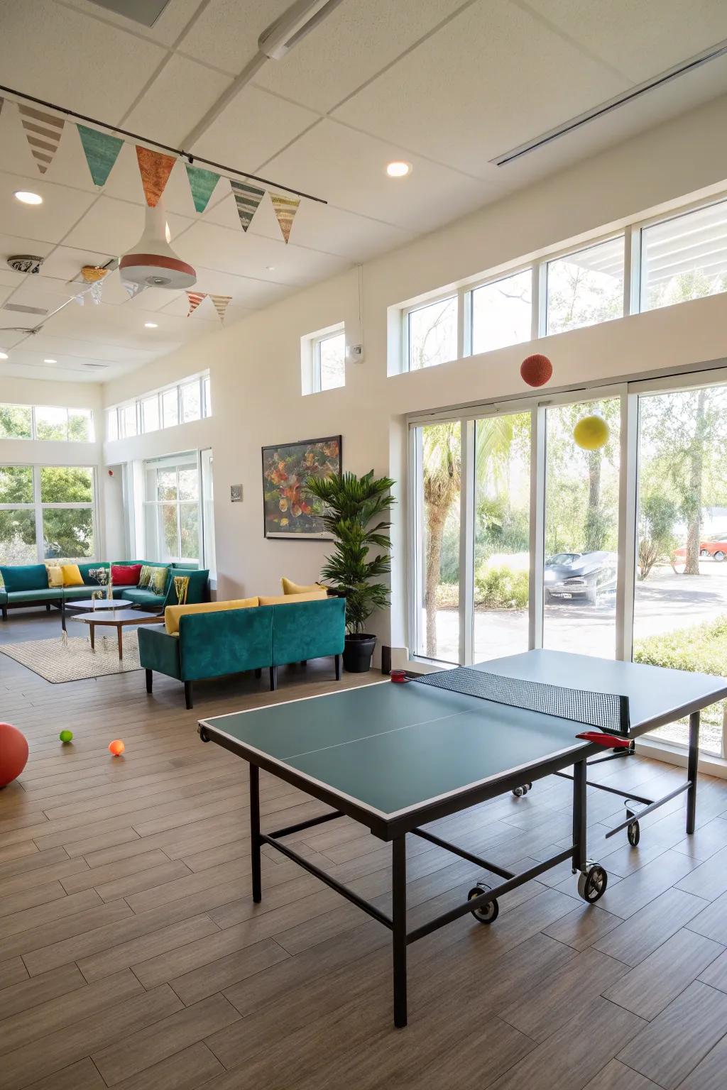 A table tennis setup adds activity to your game room.