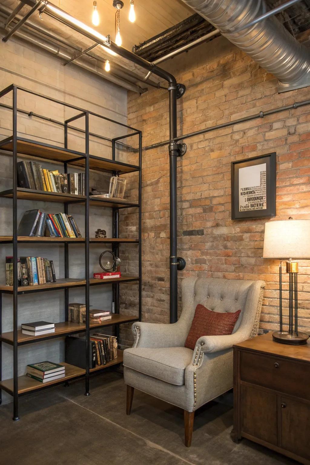 An urban nook offering a modern and bold reading environment.