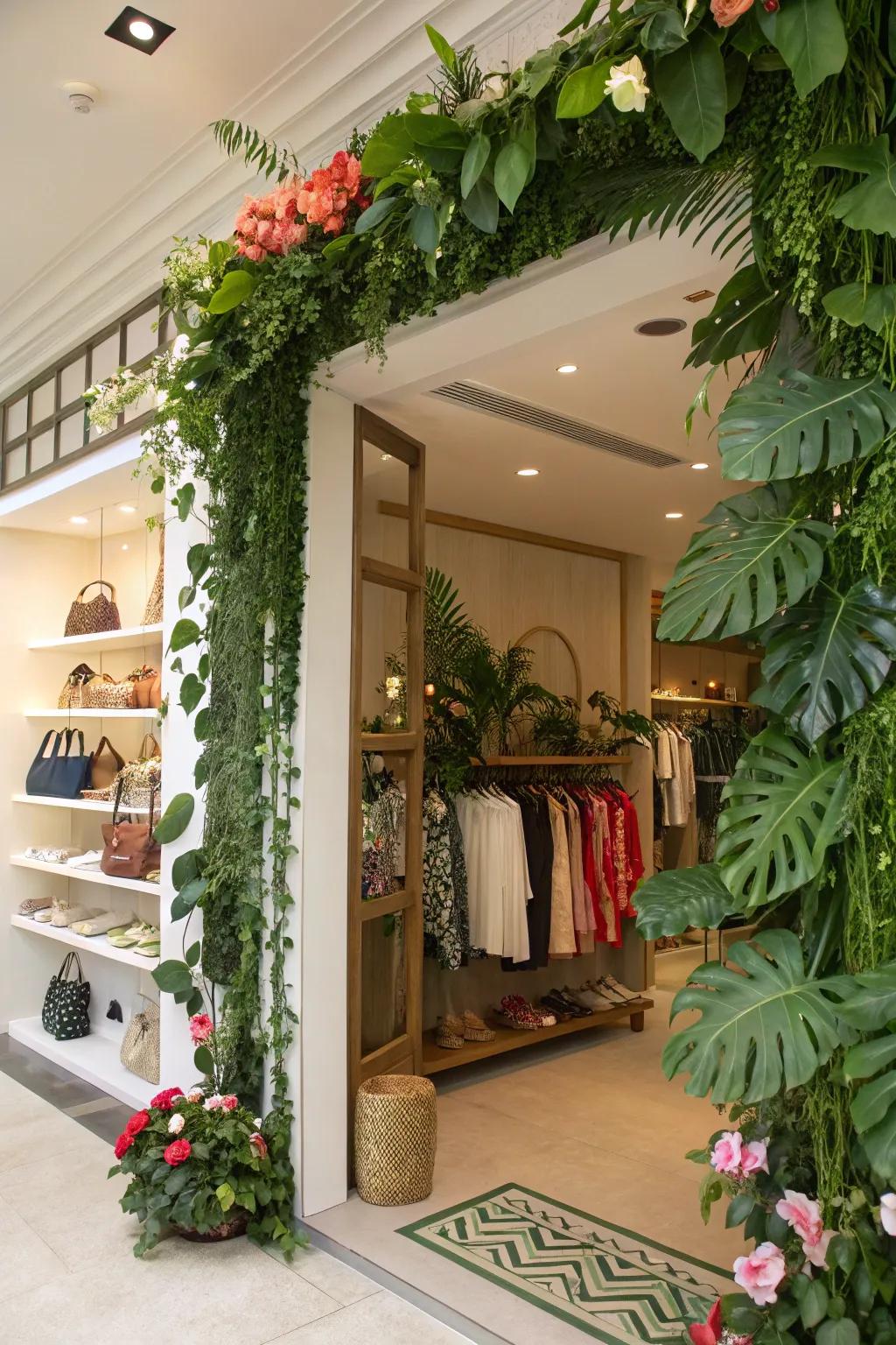 An identifier adorned with verdure that breathes vitality into the boutique's exterior.