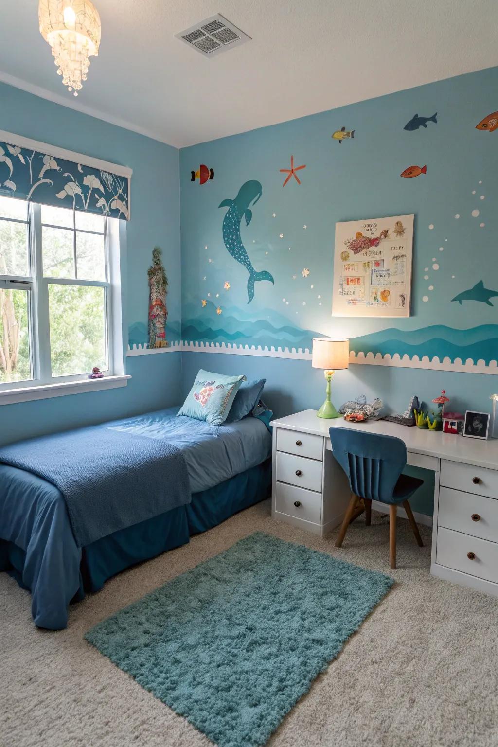 Find peace with aquatic blue tones.