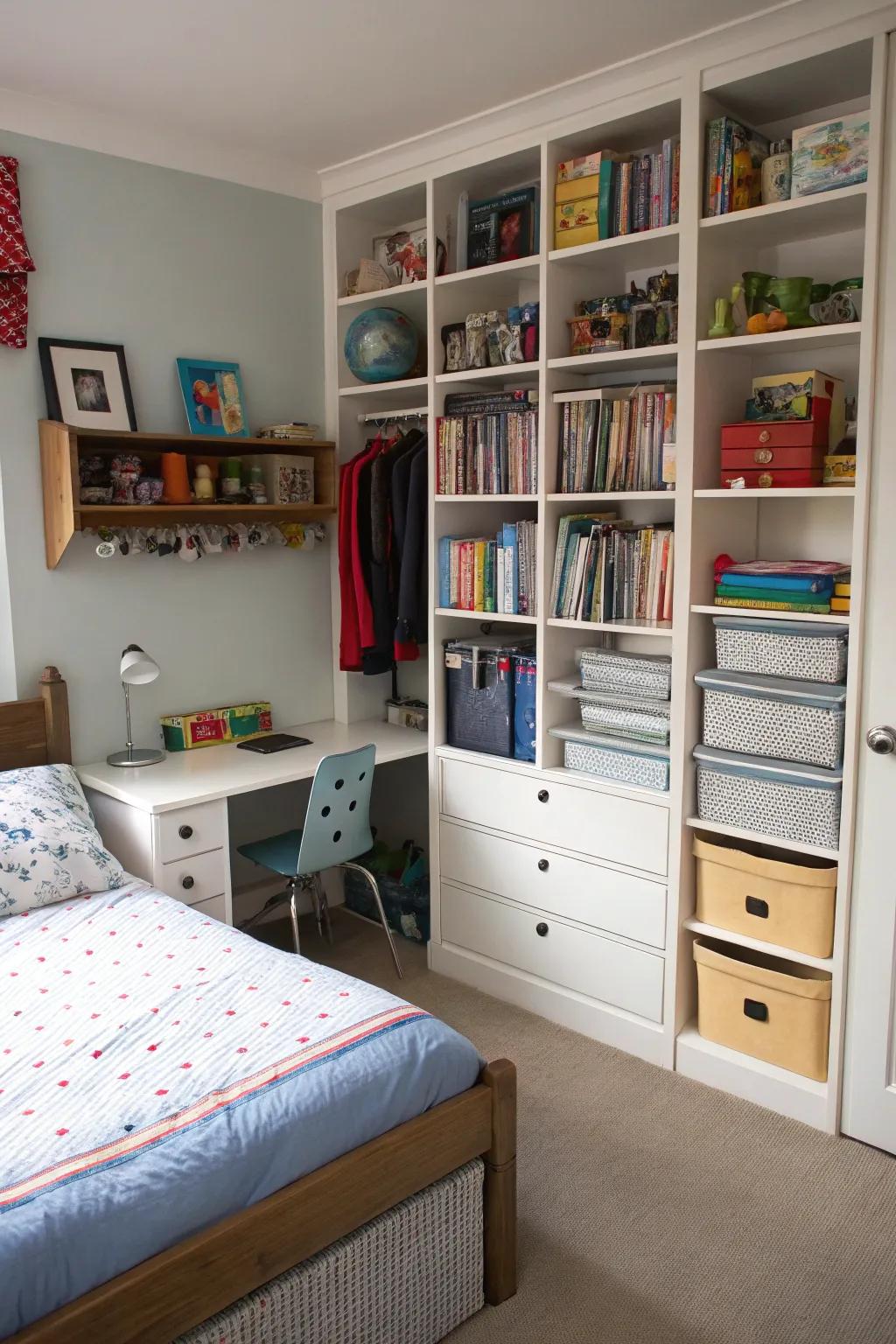 Remedies involving vertical storage conserve the tidiness and roominess of the space.
