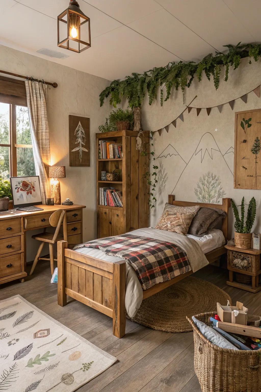 Roughstone earth tones create a cozy, grounded retreat.