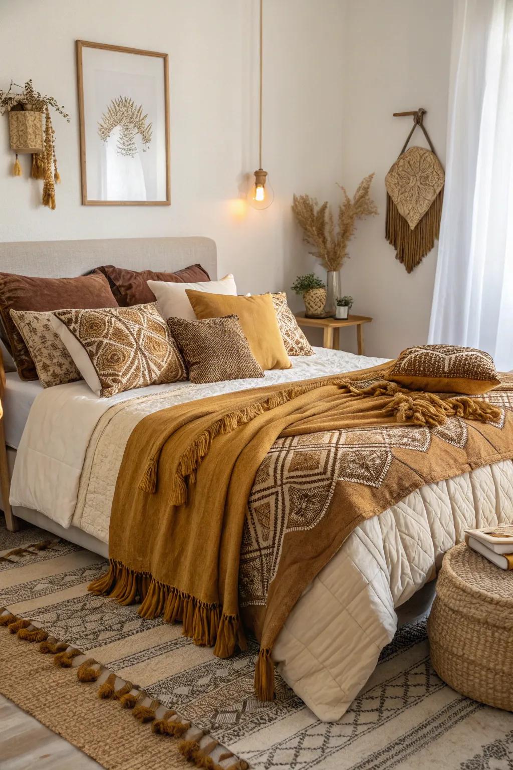Graded textiles create a cozy and inviting atmosphere.
