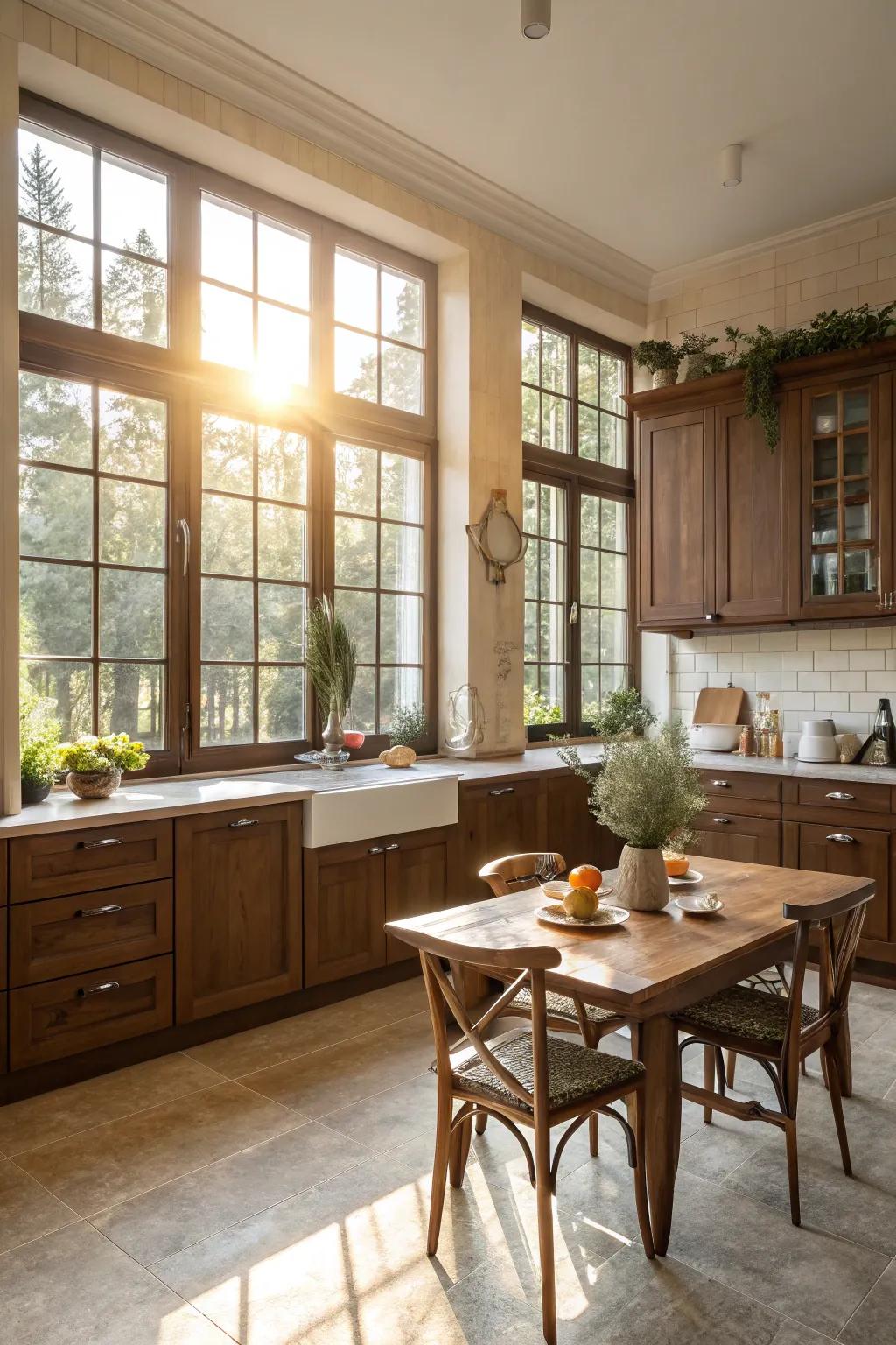 Innate illumination intensifies the allure of chocolate shades in the kitchen.