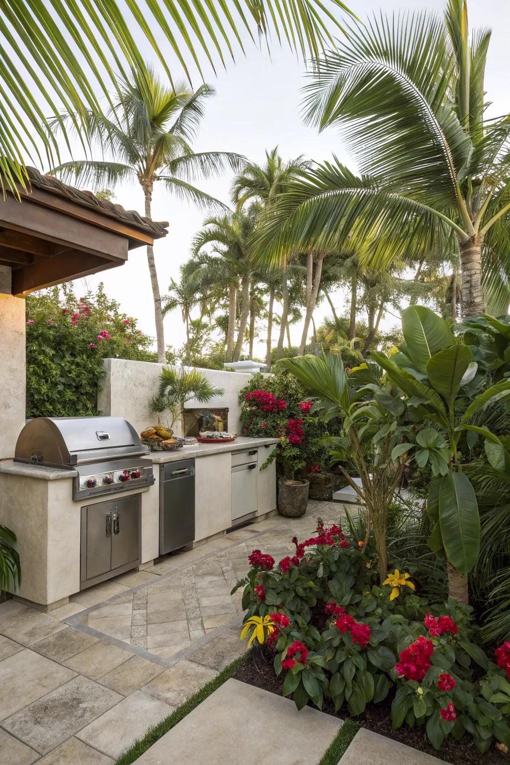 A themed BBQ setup transports you to an island retreat.