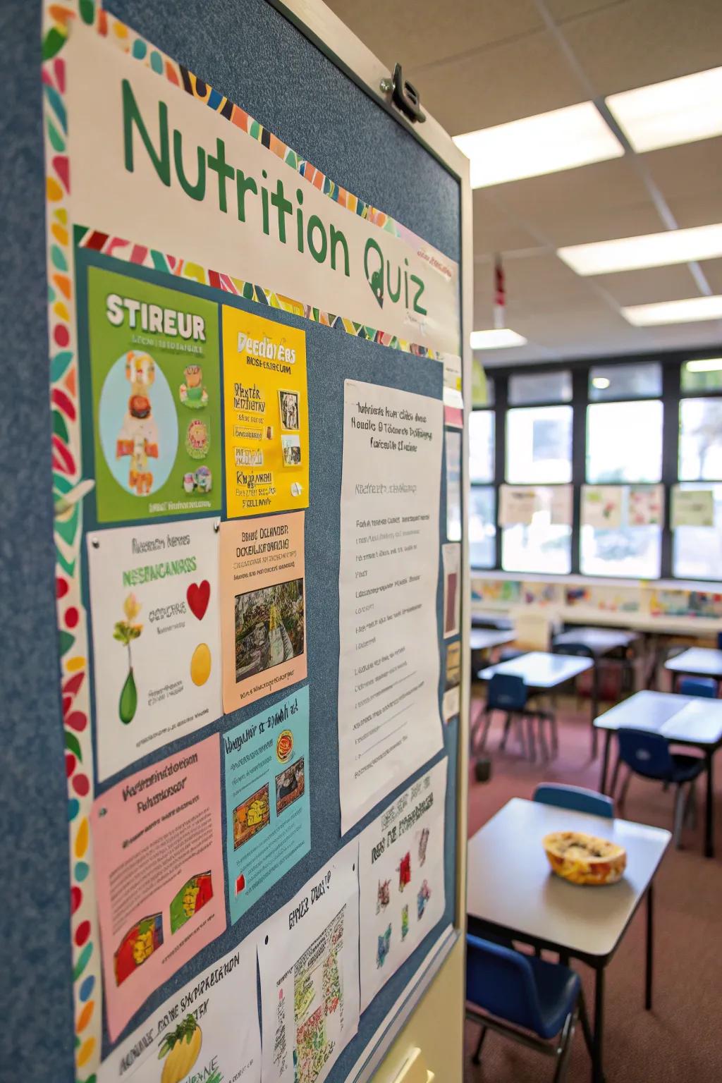 A quiz board engaging students in nutrition education.