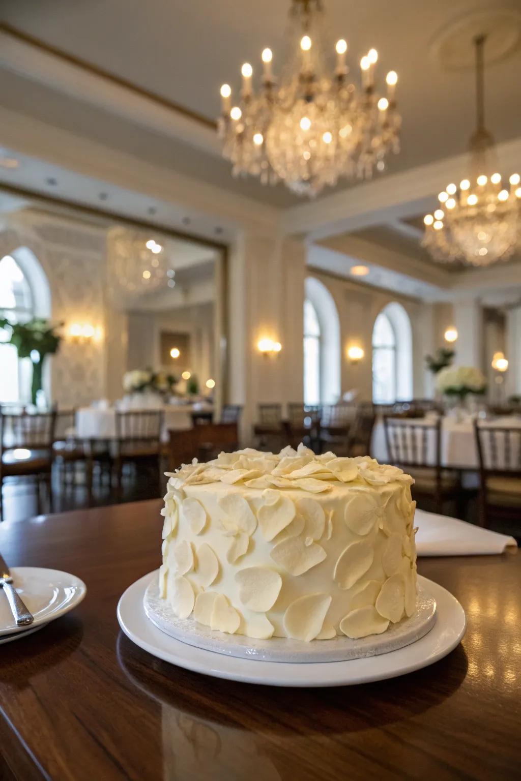 Delicate buttercream blooms adorn a romantic cake
