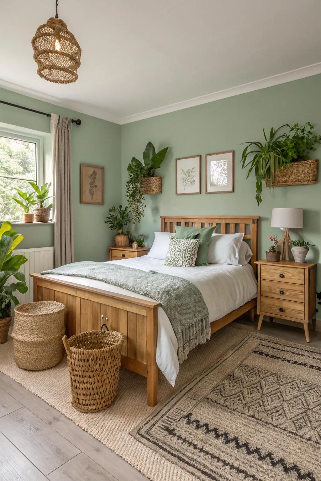 Sage green walls introduce peace and peacefulness indoors.