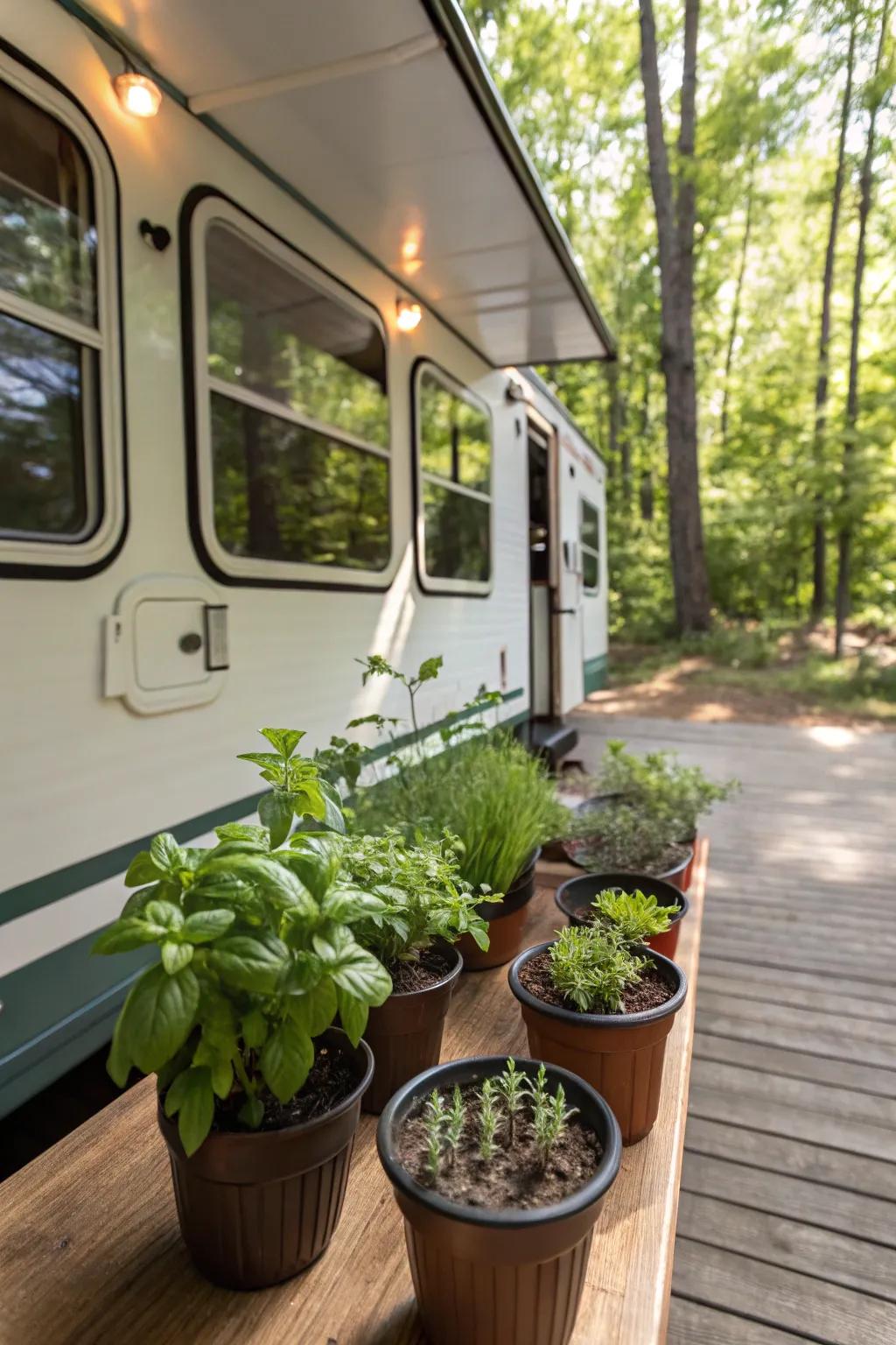 A compact herb garden furnishing fresh flavors readily accessible.