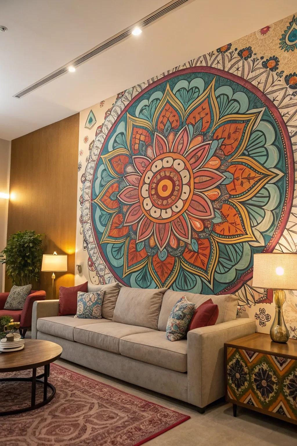 Large canvas wall painting in a spacious living room