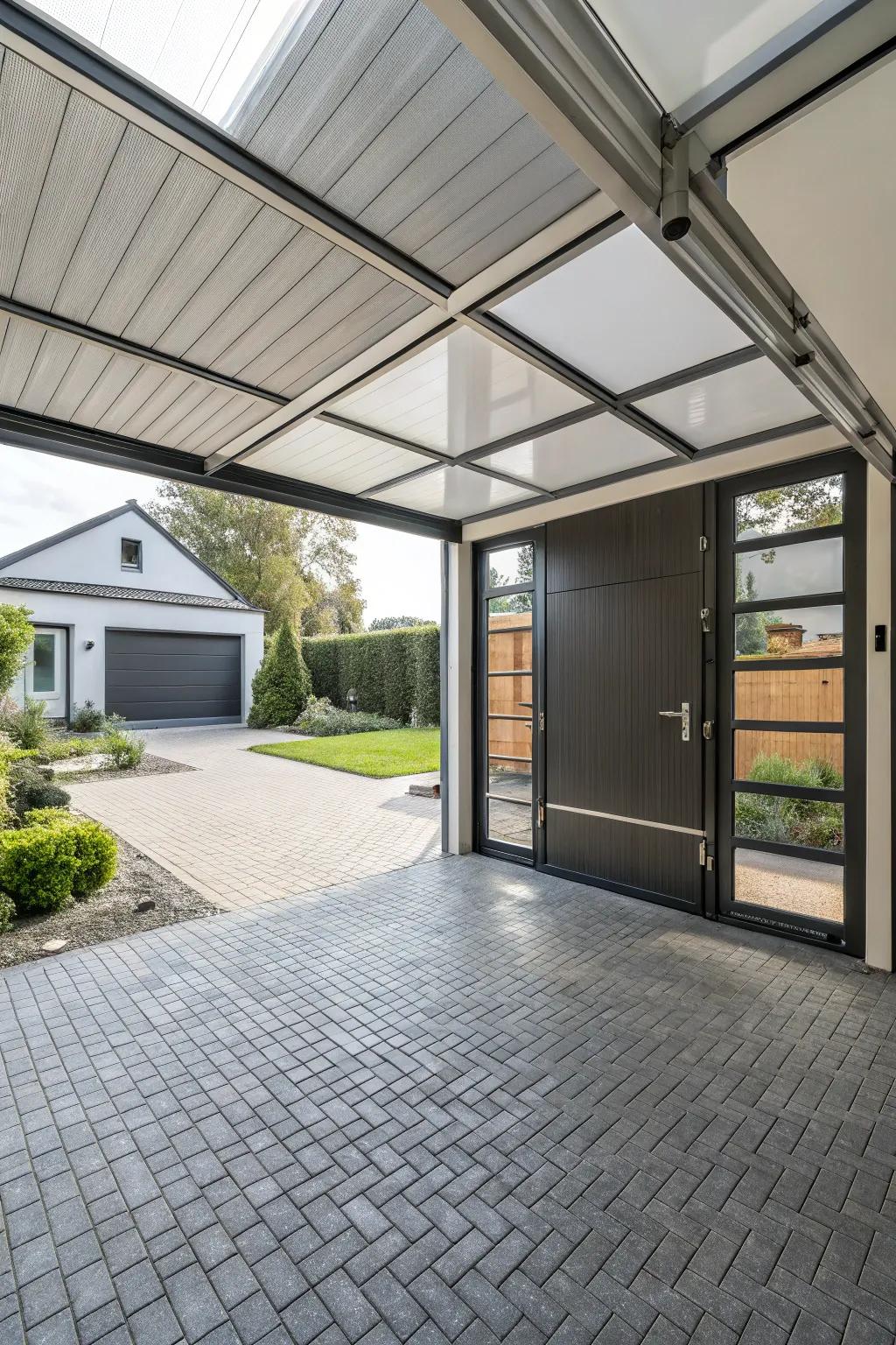 A carport featuring customizable door features that offers adaptable design options.