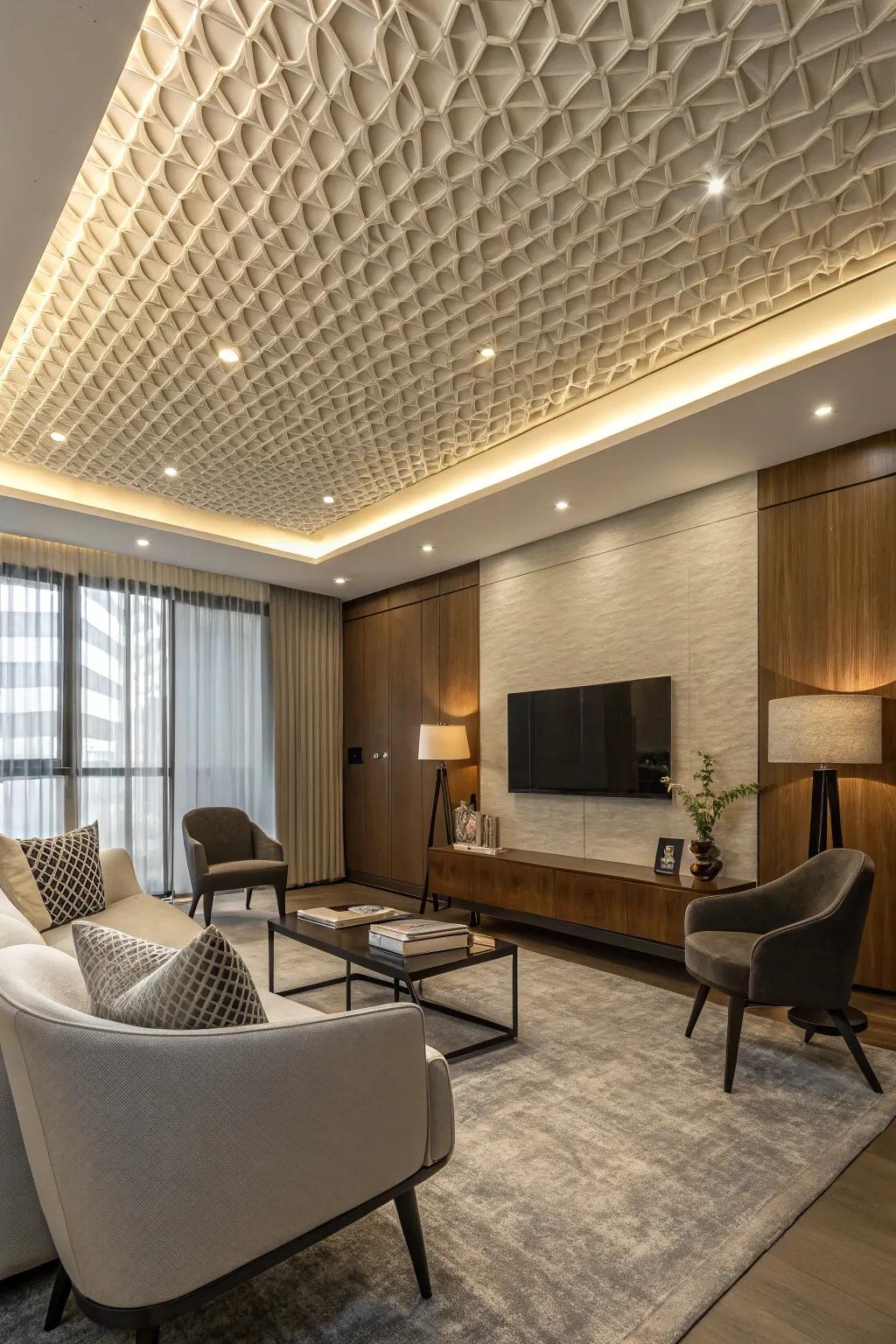 Add artistic flair with the geometric charm of comb ceiling patterns.