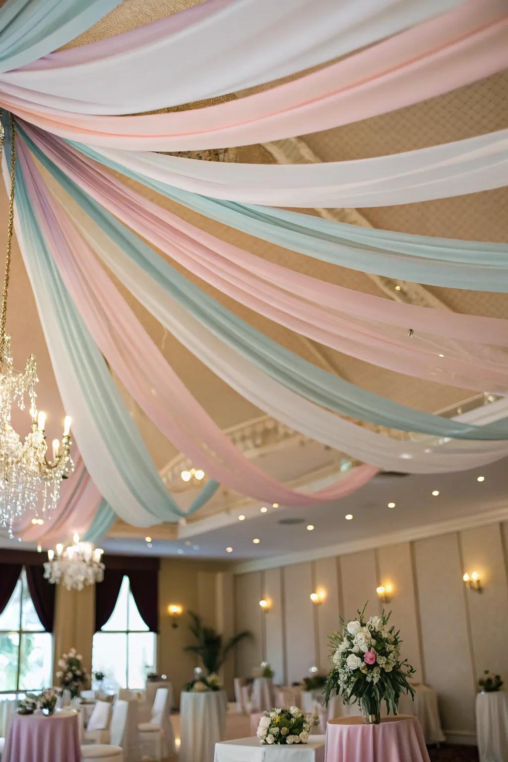 Strand drape gives romantic elegance.