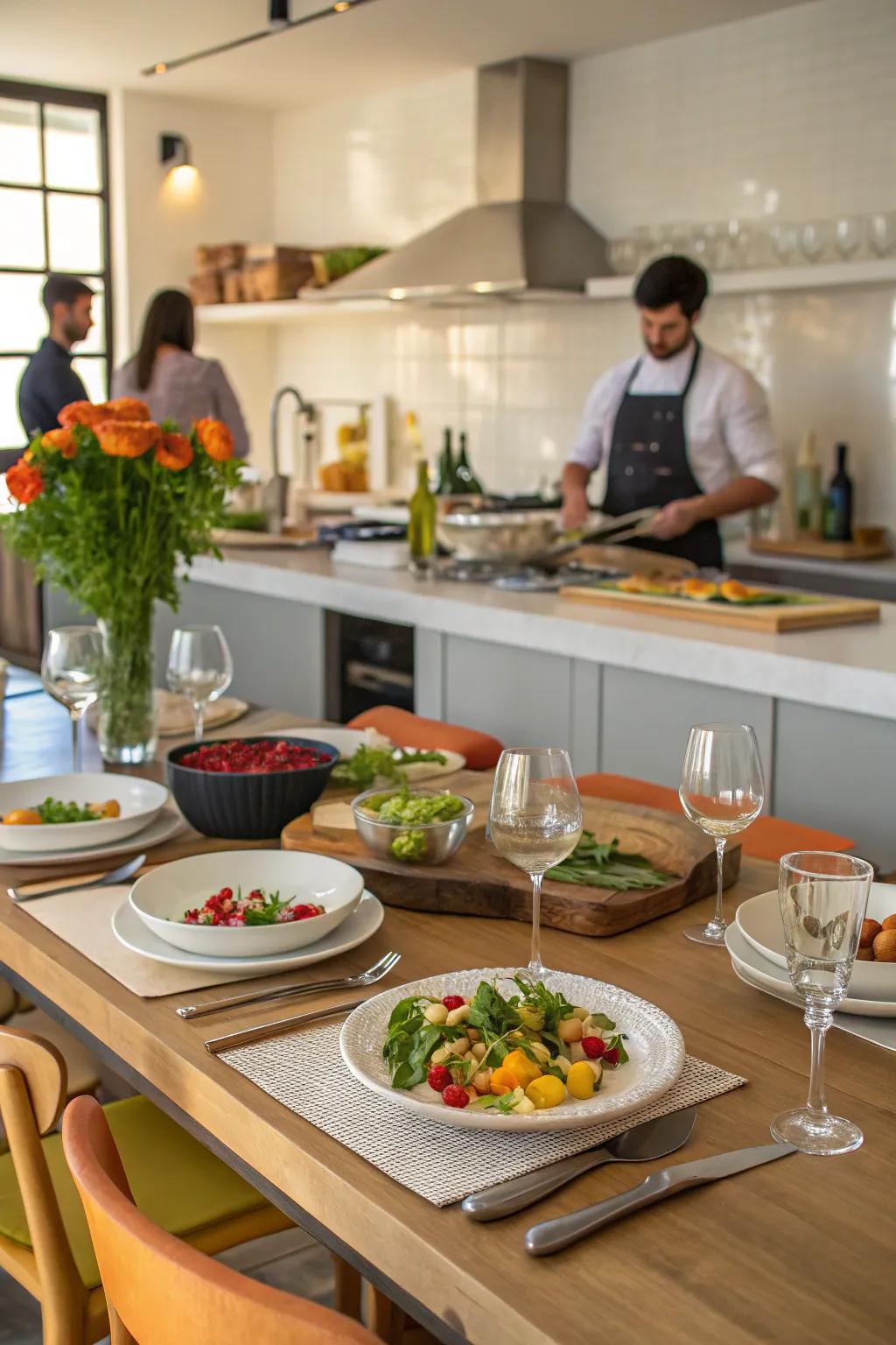 A social dining table enhancing communal eating experiences.
