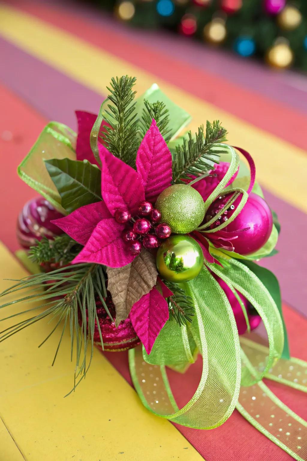A bold holiday adornment showcasing vibrant hues.