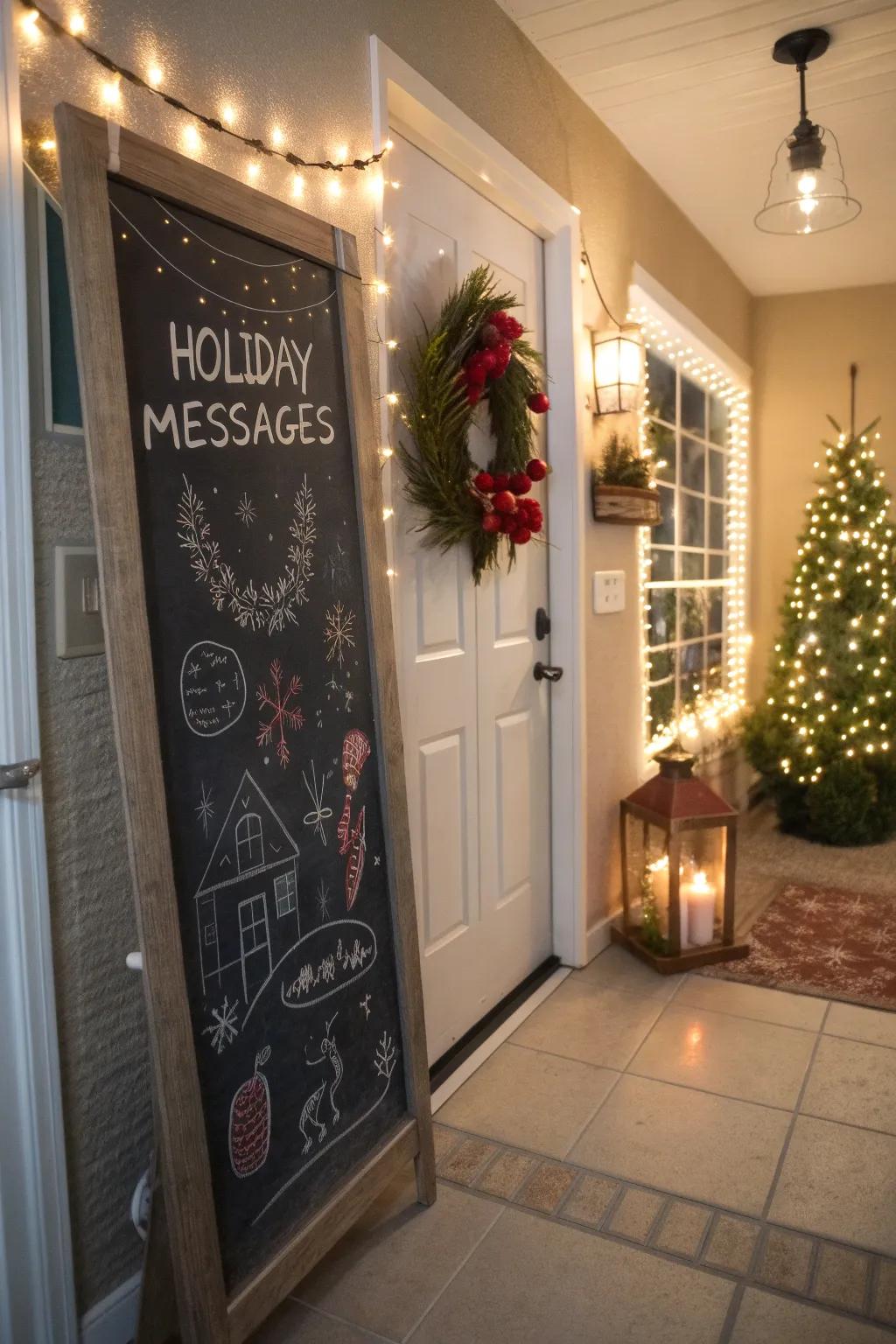 Interactive components like a chalkboard invite guest participation and joy.
