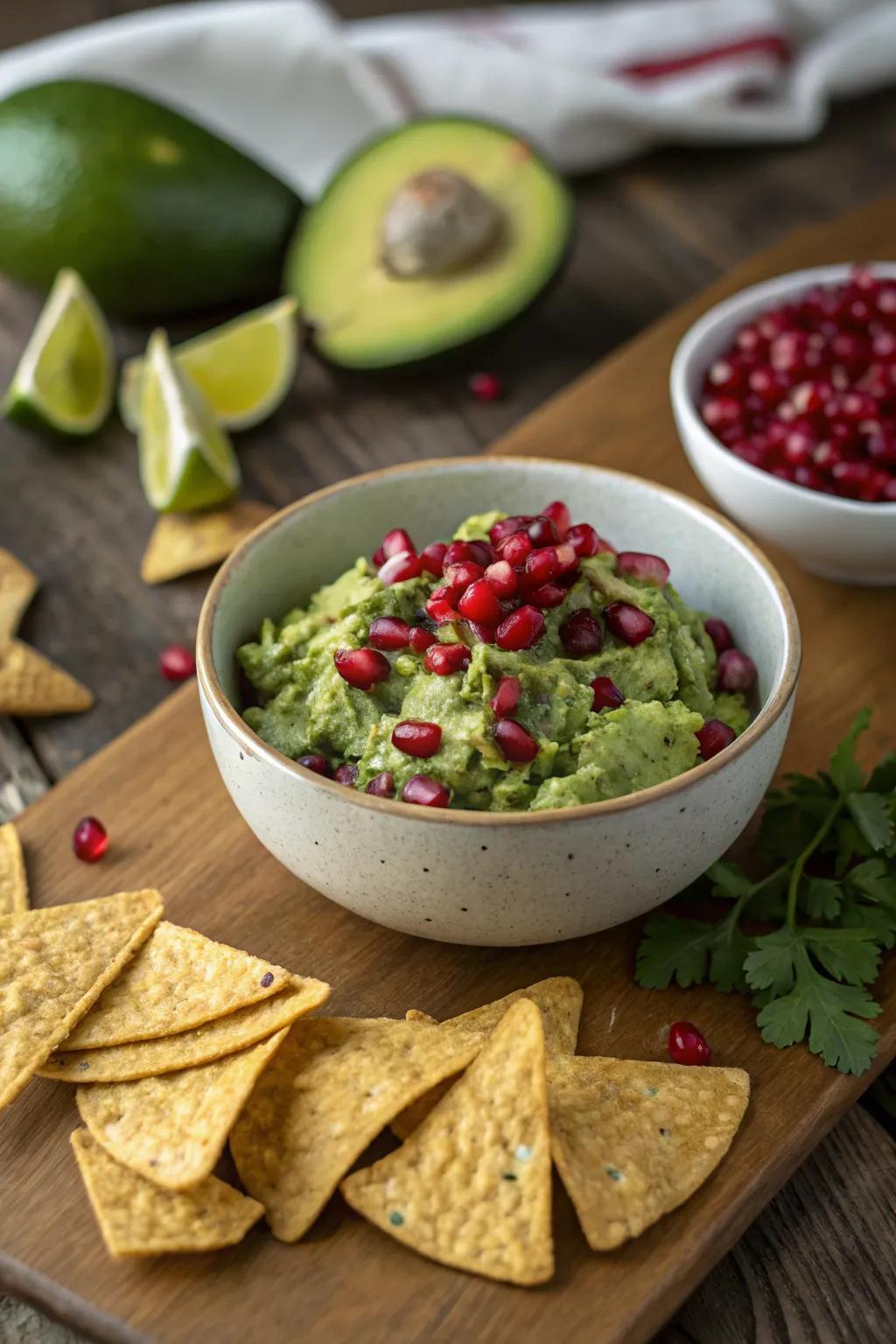 Pomegranate guacamole adds a festive twist to a classic.